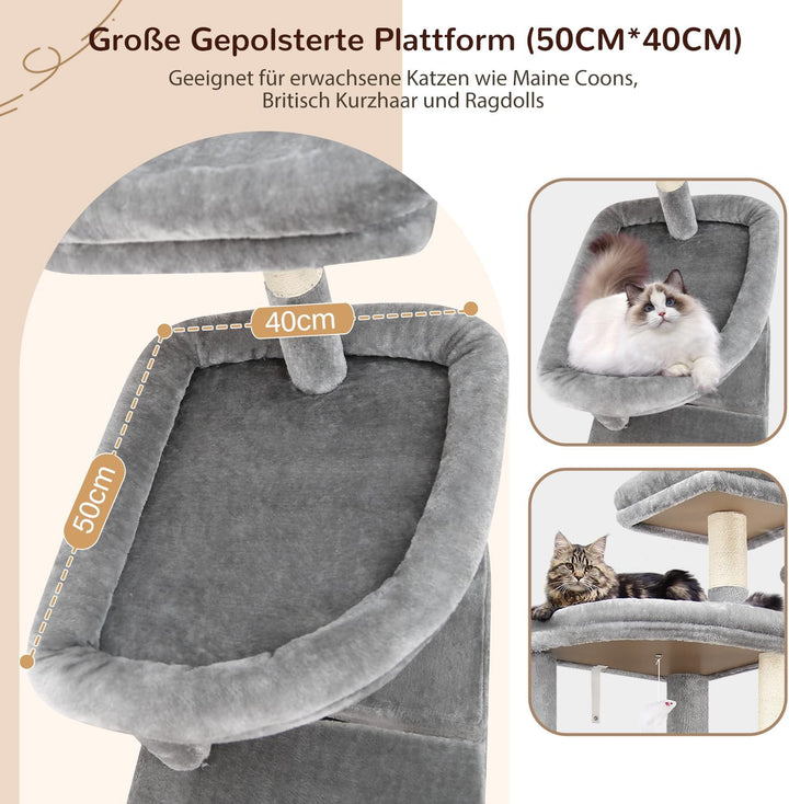 Globlazer Kratzbaum XXL 193 cm Hoch mit 2 Grosse Katzenhaus, Hängematte 50 * 40CM, Gross Plattform G