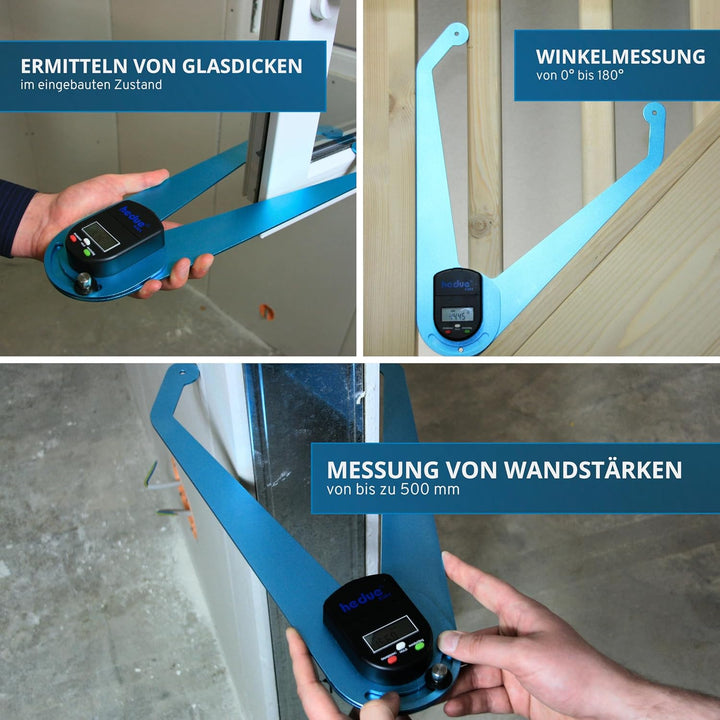 hedue® Digitale Messkluppe S301 - Kluppe als Wanddickenmessgerät, Dickenlehre, Glasdickenmesser digi