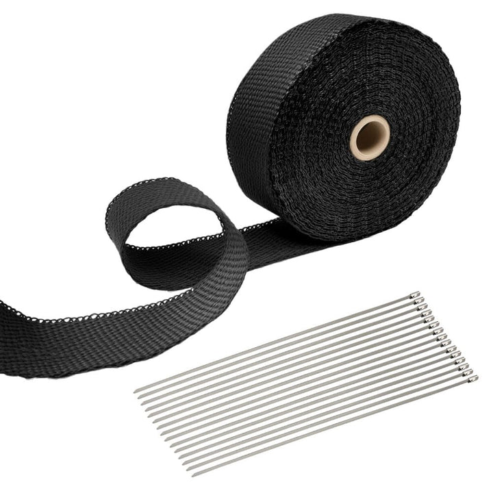 Hitzeschutzband Auspuff 15m x 5cm, Auspuffband Krümmerband mit 15pcs Edelstahl Kabelbinder, Isolierb