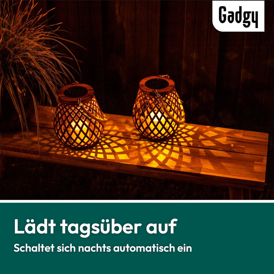 Gadgy Solarlampen für Aussen - 2er Set in Rattan-Optik, Wasserdichte Gartenlaternen für Terrasse, Ba