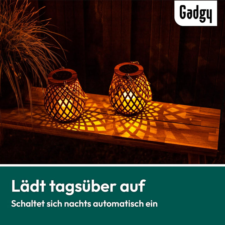Gadgy Solarlampen für Aussen - 2er Set in Rattan-Optik, Wasserdichte Gartenlaternen für Terrasse, Ba