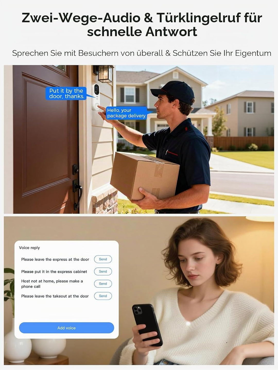 Hiseeu 【2MP+Chime】 Smarte Video Türklingel mit Kamera,1080P Kabellose Video Doorbell mit 2-Wege-Audi