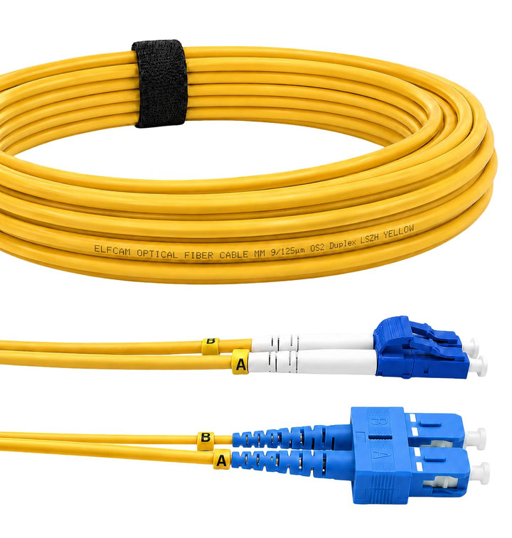 Elfcam® - 10m Glasfaser-kabel LWL LC/UPC zu SC/UPC, Glasfaser Patchkabel OS2 Singlemode Duplex 9/125