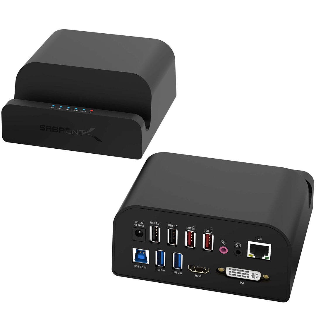 SABRENT USB Docking Station mit Netzteil, 2 Videoausgang (HDMI und DVI), RJ45 Ethernet, Audio, 4 USB