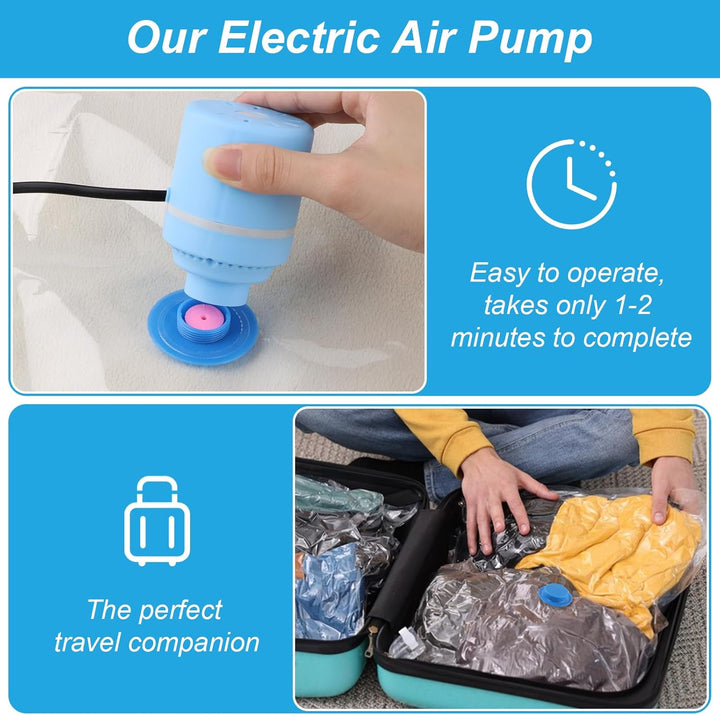 iulrtba Vakuumbeutel mit Elektrische Pumpe, 12 Stück Vakuumbeutel Kleidung (2*60*40cm,4*70*50cm,4*80