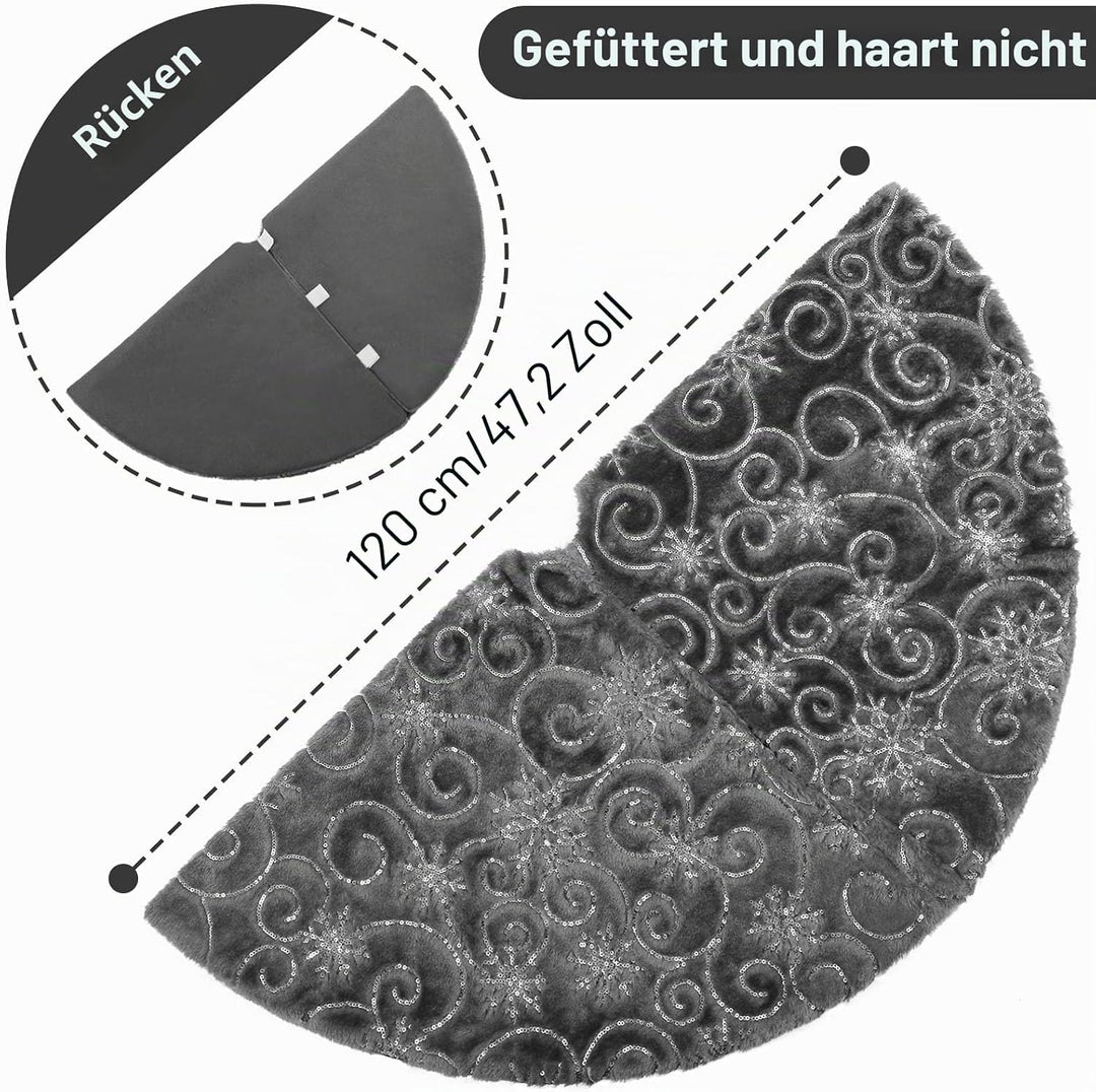 KONVINIT Grau Weihnachtsbaumdecke Plüsch Christmasbaumdecke Kunstfell Weihnachtsbaumteppich Rund Wei