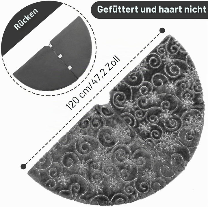 KONVINIT Grau Weihnachtsbaumdecke Plüsch Christmasbaumdecke Kunstfell Weihnachtsbaumteppich Rund Wei