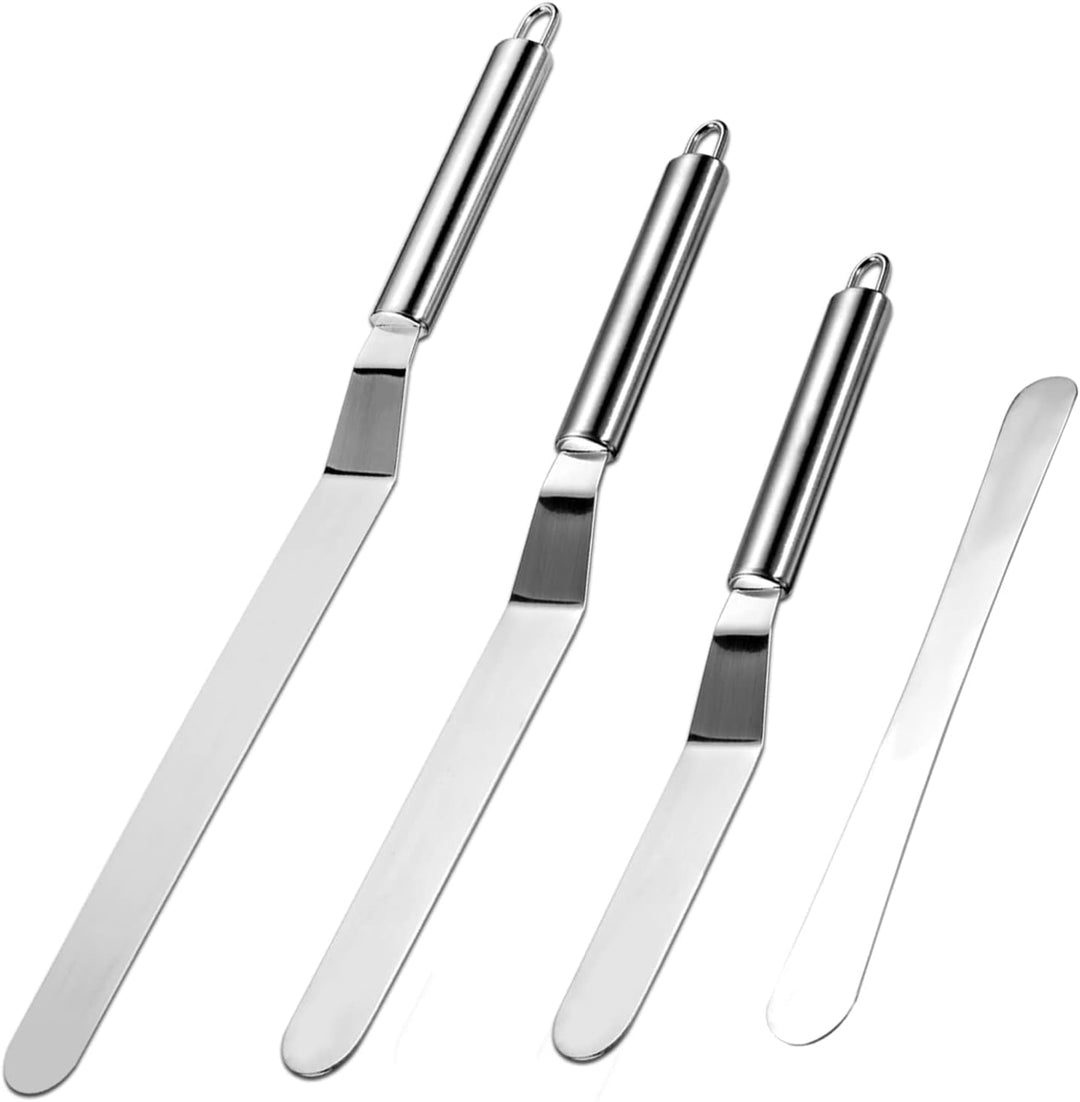 Vinabo Küchenspachtel-Set, 4 Stück, abgewinkelt, Spachtel aus Edelstahl, Spachtel für Kuchen, Kuchen
