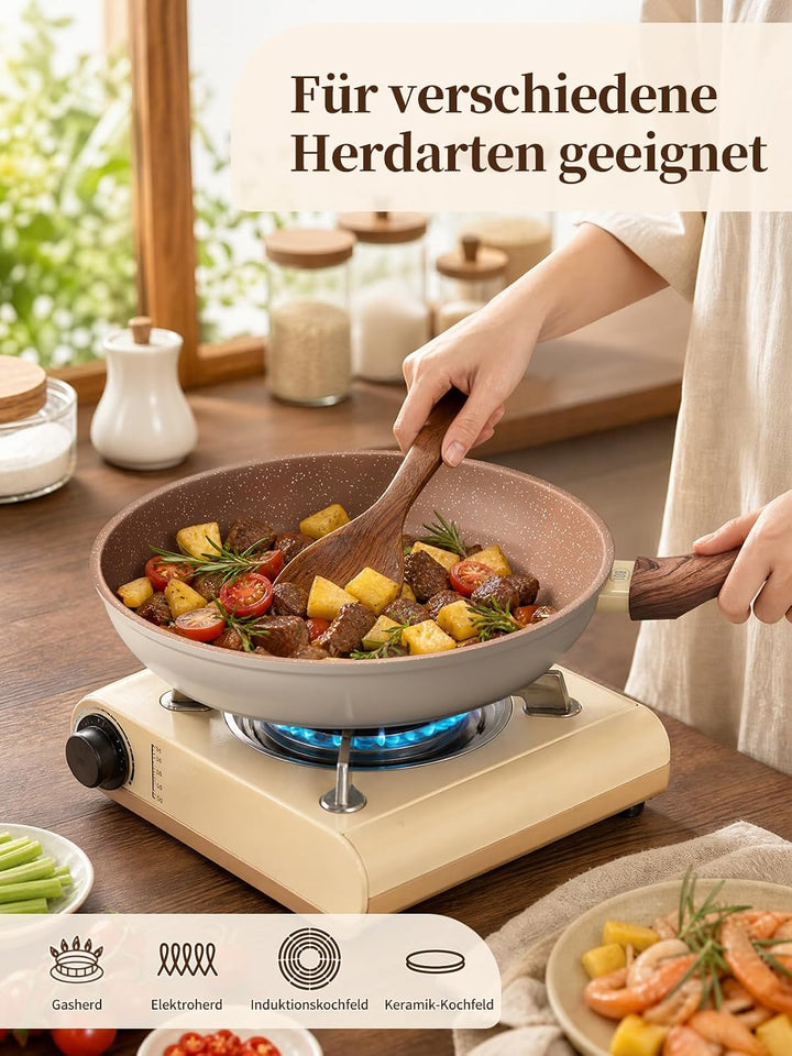 Innerwell Antihaft Bratpfanne 20 cm, Gesunde Granit Pan, Braun Beige | Pfanne Induktion mit Keramik