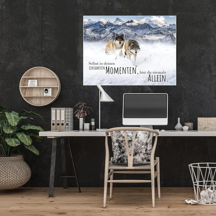 wandmotiv24 Poster als Wanddeko, Grösse 80x60cm, Wolfsrudel, Niemals allein, Wölfe, Wolf, Berge, Tie