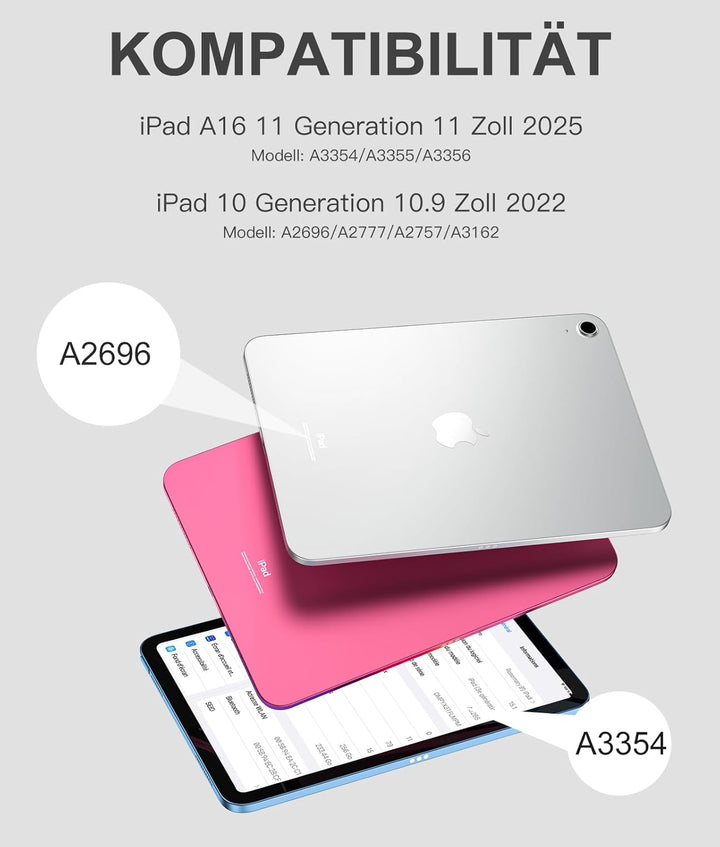 Vobafe Hülle mit Tastatur für iPad 10 Generation 2022, iPad 11 Generation A16 2025, 11/10,9 Zoll, Mu