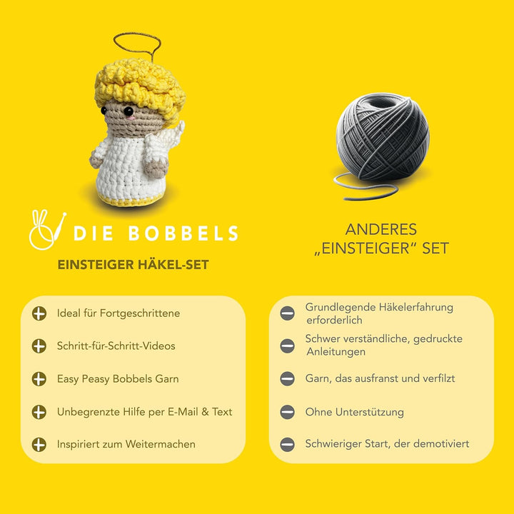 Die Bobbels" Häkelset für Fortgeschrittene mit kinderleichtem Garn, Hilfsmitteln und Schritt-für-Sch