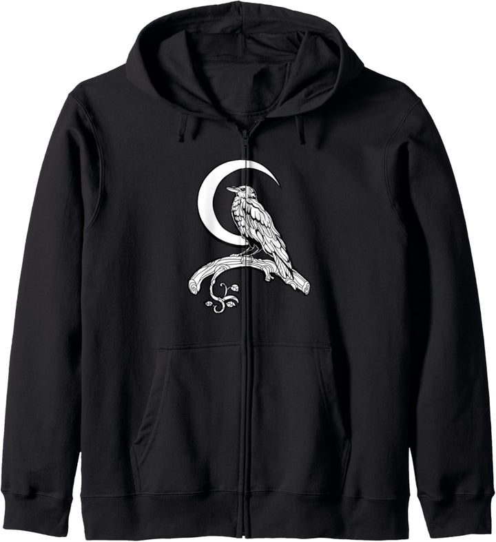 Schwarze Krähe Geschenk Wikinger Rabe Silhouette auf Zweig Kapuzenjacke