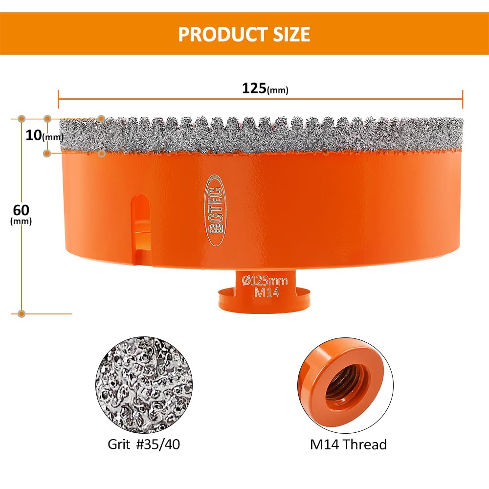 BGTEC Diamant-Lochsägen-Bohrer mit M14-Gewinde, 125mm vakuumgelötete Diamant-Kernbohrer-Set für Kera