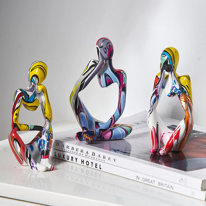 XINXUAN 3 Stück Denker-Statue-Skulpturen, Bürodekoration, kleines Regal, Dekoration, TV-Ständer, Dek