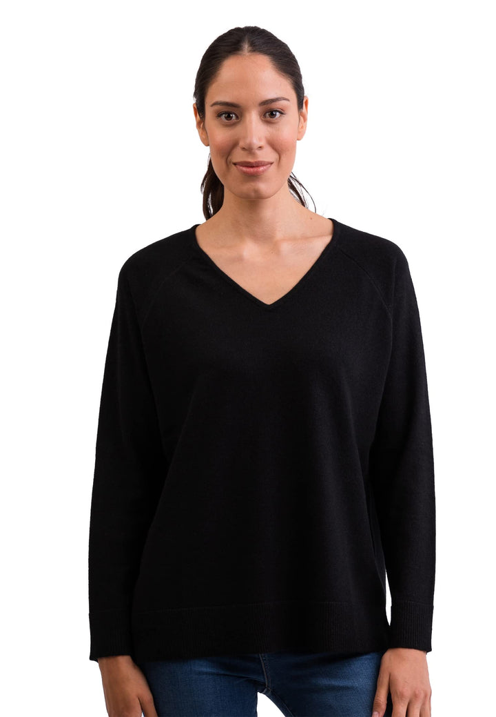 100% Kaschmir Damen Pullover mit geradem Schnitt und Seitenschlitz | Sweater V-Ausschnitt 2-fädig S