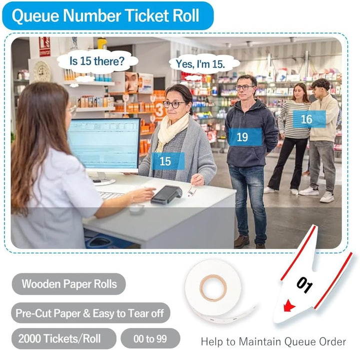 Zwei Cifre Warteschlange Ticket Turn-O-Matic Ticketrollen für Wartemarken-Ausgabegerät Wartenummer T