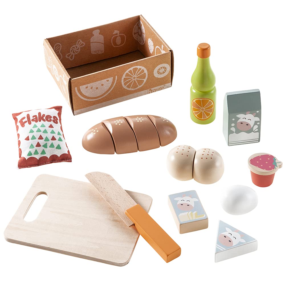 howa Kaufladen Marktstand "Lucky" aus Holz mit Markise, Tasche und 32 tlg. Kaufladenzubehör 47479