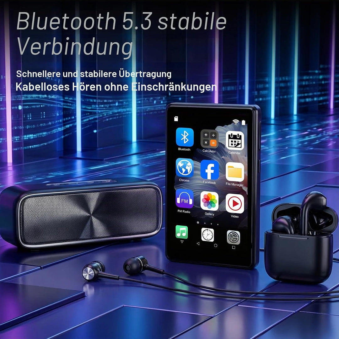 96GB MP3 Player mit Bluetooth und WiFi, Android 13 Musik und MP4 Player für Kinder, 4 Zoll IPS Touch