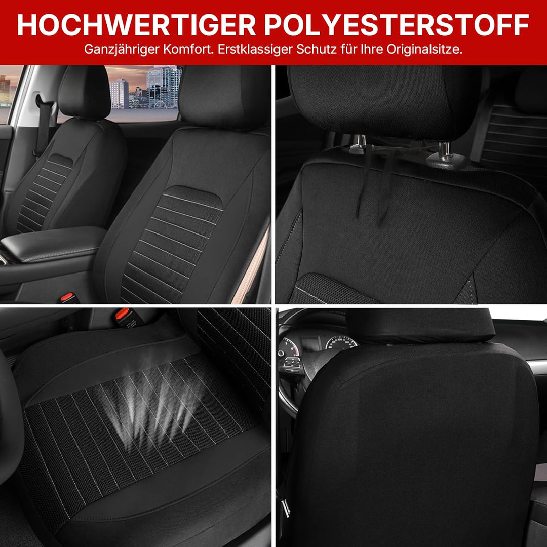 AUTOYOUTH Universal Autositzbezüge für Vordersitze, Schwarz, Polyester mit Horizontalen Steppnähten,