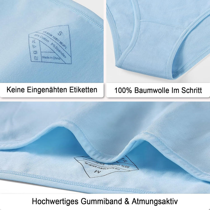 Anqier Unterhosen Damen, 6er Pack Baumwolle Panties Atmungsaktiv Slips Damen Bequeme Hipster Frauen