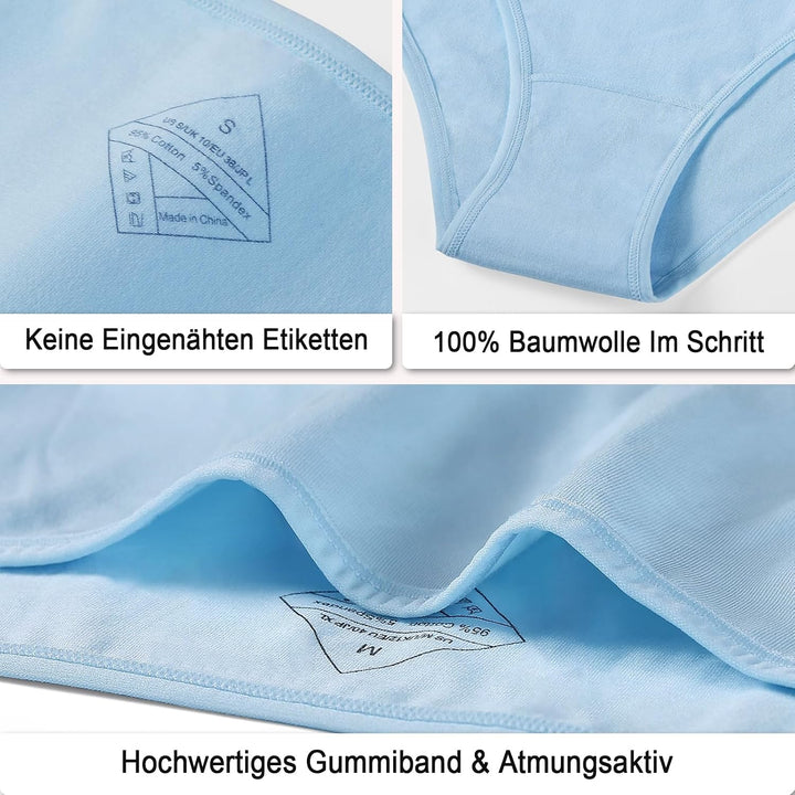 anqier Unterhosen Damen, 6er Pack Baumwolle Pantys Atmungsaktiv Slips Bequeme Damen Hipster Frauen U