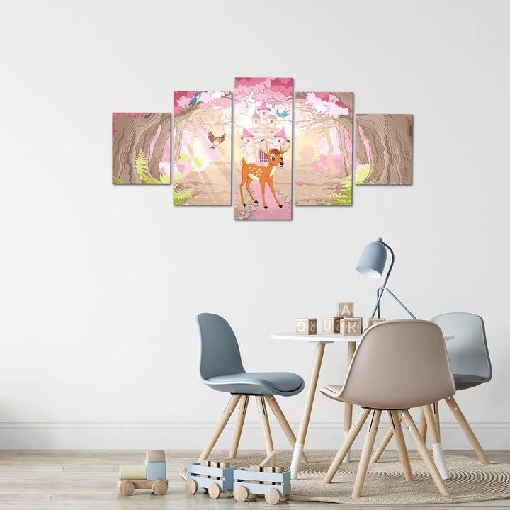 Runa Art Wandbilder Kinderzimmer Waldtiere 5 Teilig Bild auf Vlies Leinwand Deko Babyzimmer Spielzim