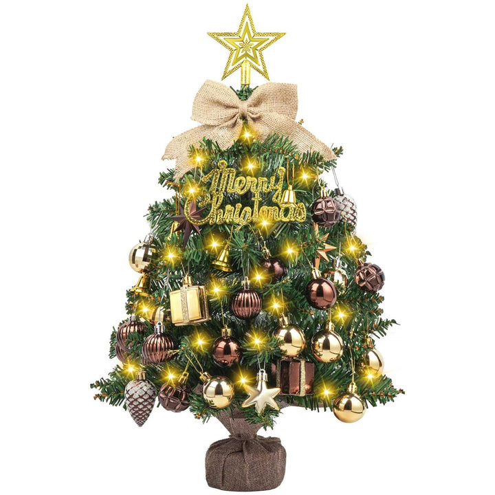 SVNVIOZ Mini 50cm Weihnachtsbaum mit Bronze Gold Weihnachtskugeln, Kleiner Weihnachtsbaum Stern Baum