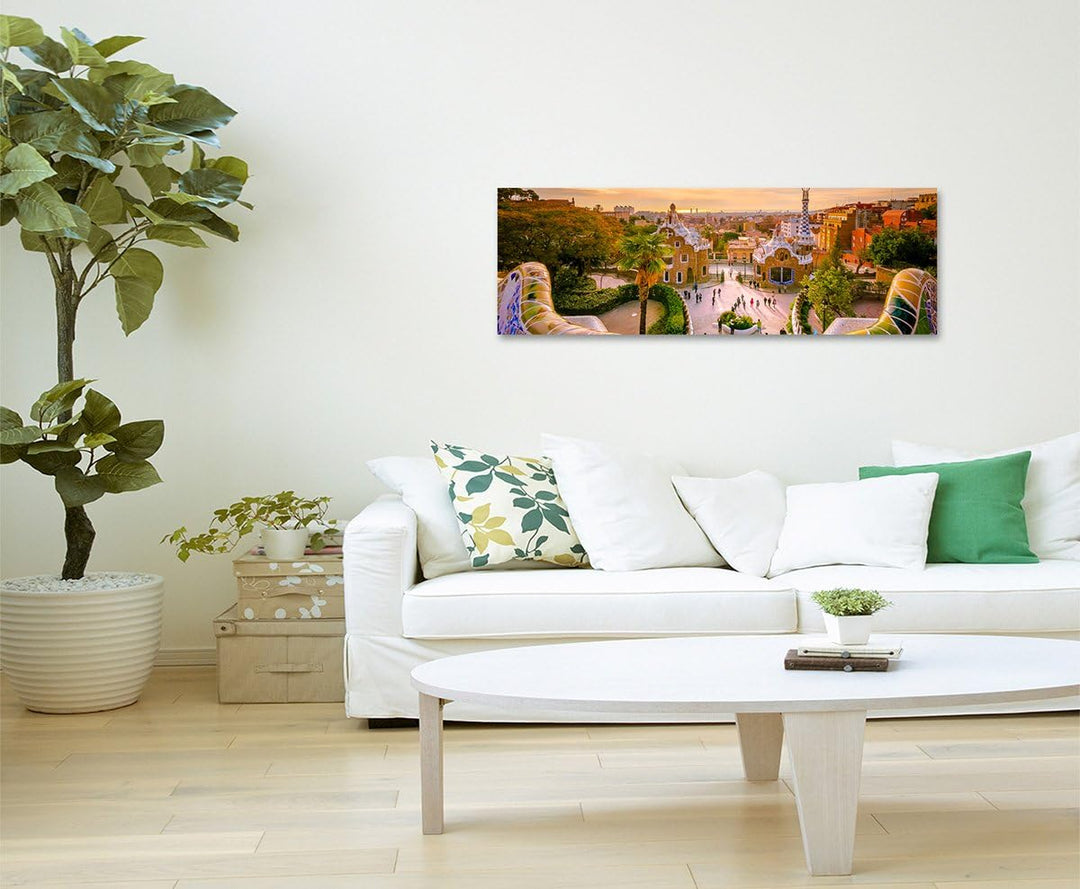 Sinus Art XXL Panoramabild 150x50cm Landschaftsfotografie – Park Guell in Barcelona, Spanien, 150x50