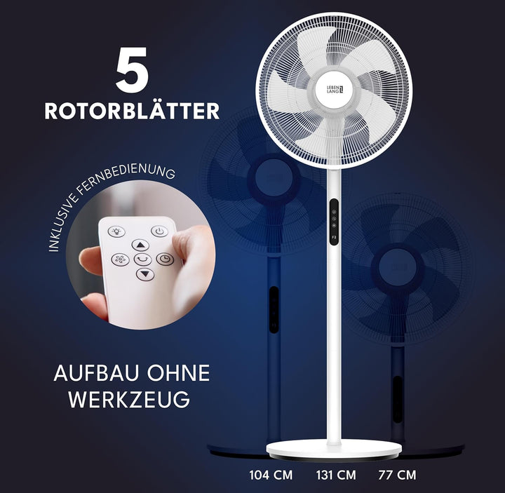 LEBENLANG Stand Ventilator leise - Mit Fernbedienung & LED-Display & 5 Modi I Oszillierend Energiesp