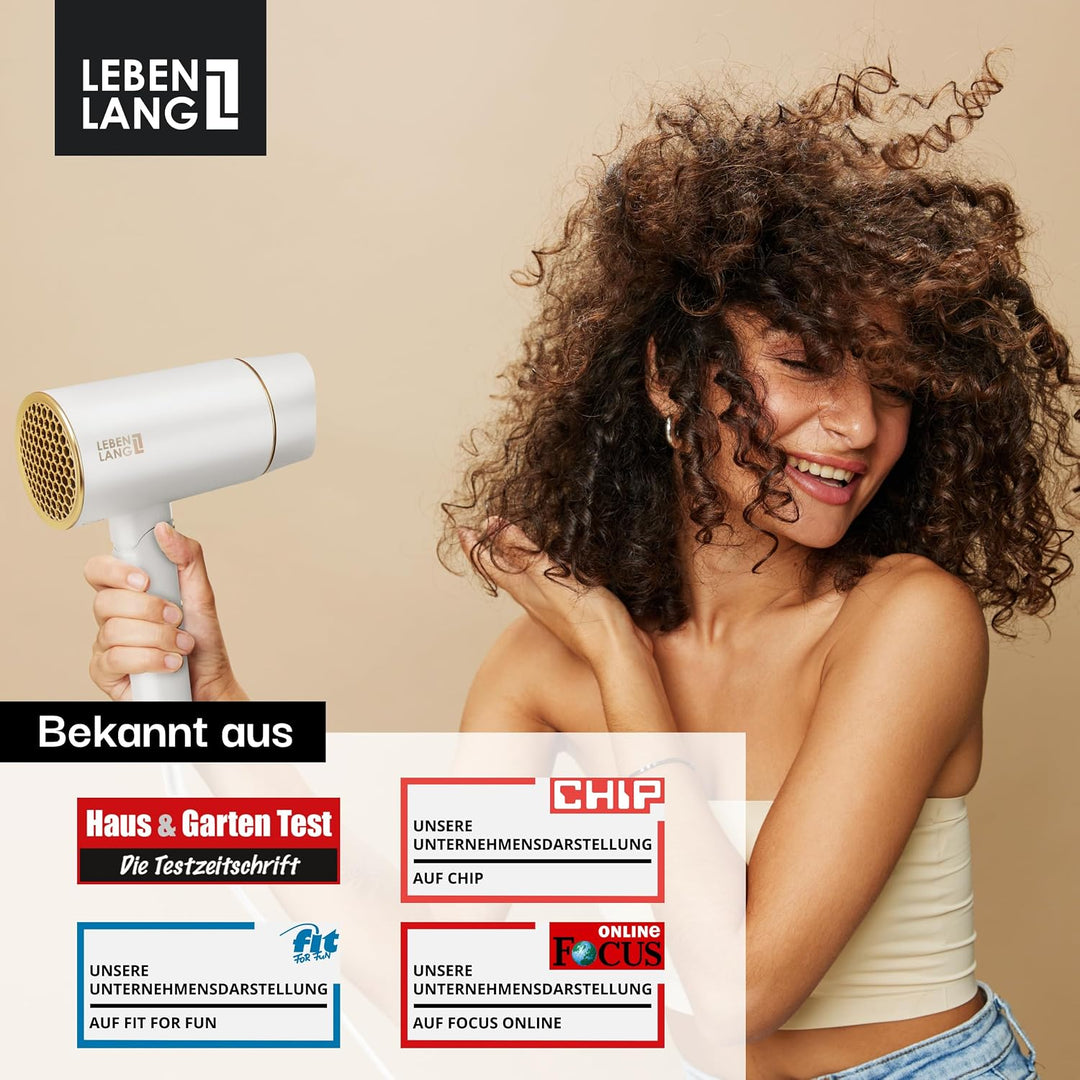 LEBENLANG Föhn Haartrockner Ionen 2100W - Anti-Spliss mit Kaltluft Modus | Reisefön klappbar klein &amp;