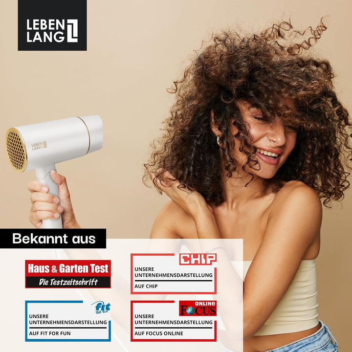 LEBENLANG Föhn Haartrockner Ionen 2100W - Anti-Spliss mit Kaltluft Modus | Reisefön klappbar klein &amp;