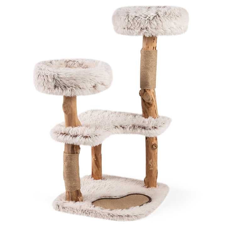 SOARS Kratzbaum Holz, 101 cm Katzenbaum mit 2 Liegeflächen, Kratzpfosten und Kratzmatte, Katzenkratz