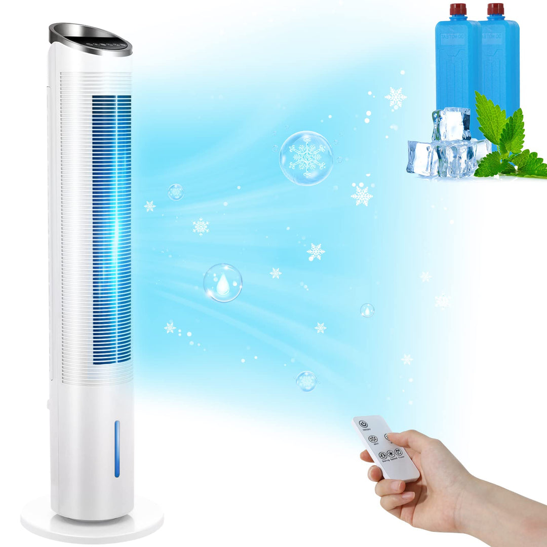 101CM Turmventilator mit Fernbedienung und Wasserkühlung, 52° Oszillation, 8 Stunden Timer Befeuchtu