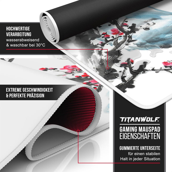 CSL-Computer TITANWOLF - XXL Speed Gaming Mauspad 900 x 400mm - XXL Mousepad - Tischunterlage Large