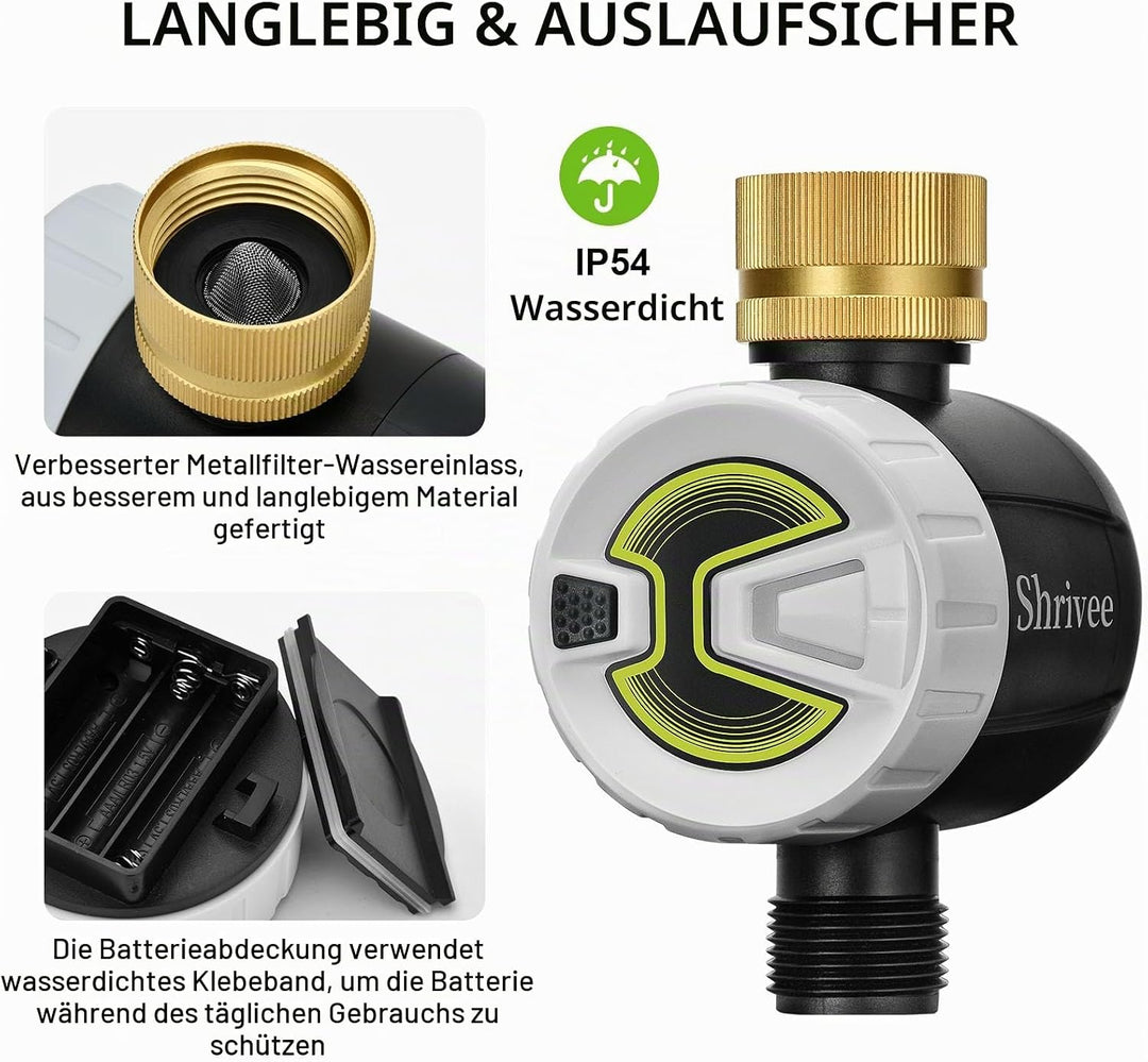 Bewässerungscomputer WLAN mit Messing-Wassereinlass, APP-Steuerung über 2,4 GHz WLAN und Bluetooth,