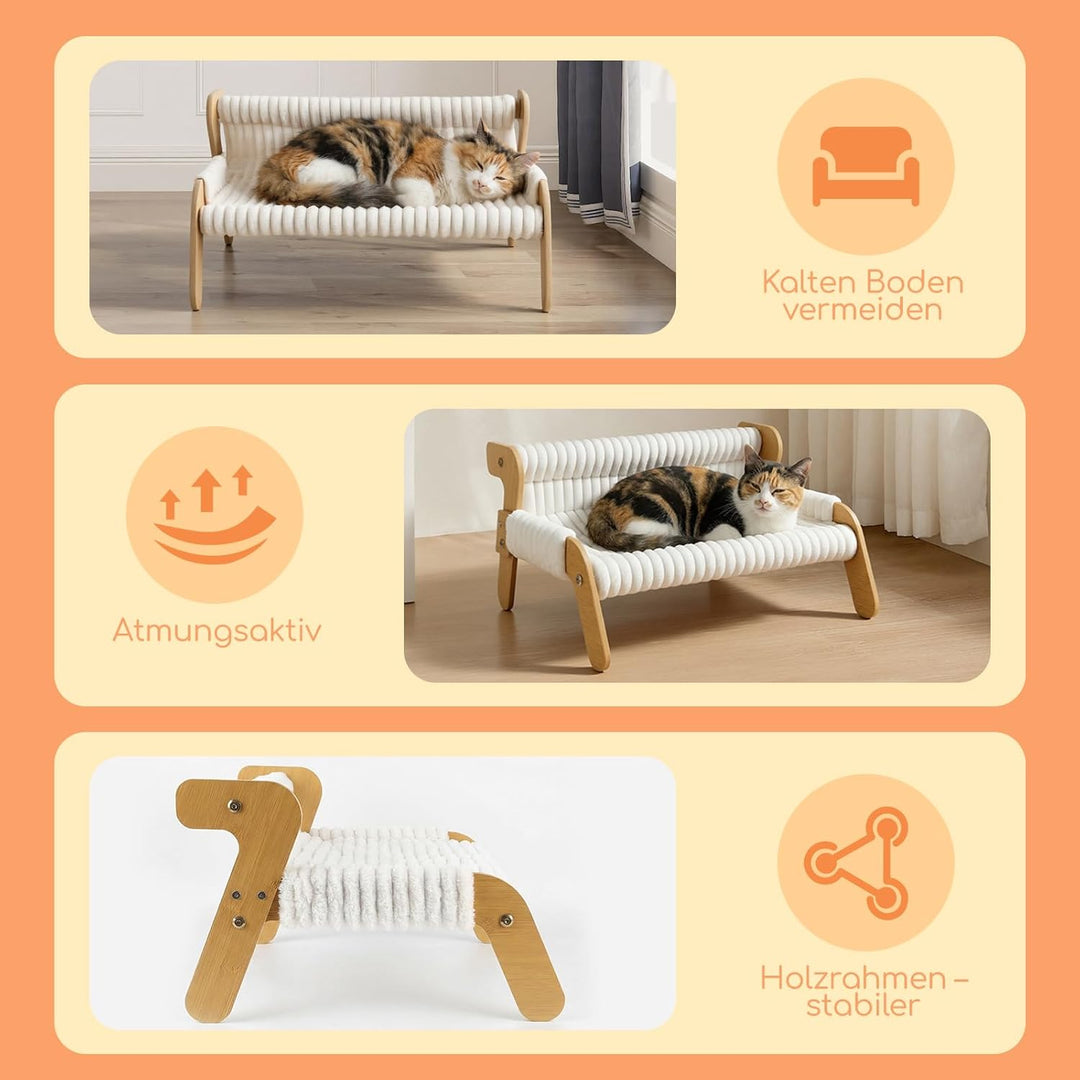 Erhöhtes Katzenbett für Katzen und Kätzchen, Katzensofa mit Abnehmbarem Waschbar Plüschdecke und Ers