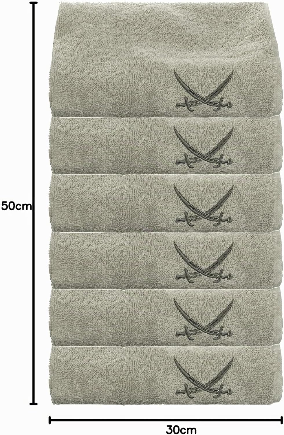 Sansibar Gästehandtuch 6er Set 30x50 cm 100% Baumwolle mit gesticktem Säbel Logo Set Handtuch Seiftu