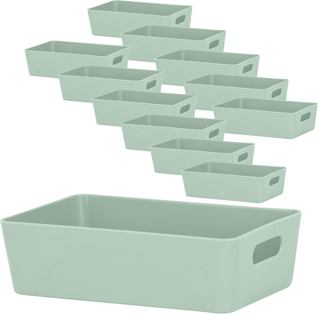 12x Ordnungsboxen - 6 cm hoch - SILBERGRÜN - 20x12,5x6cm - 1,2 Liter - Ordnungskorb - Schubladenorga
