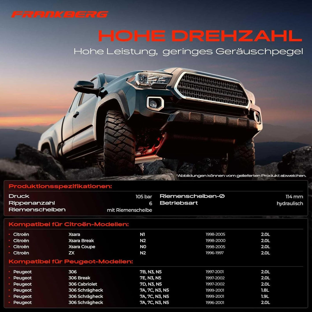 Frankberg Servopumpe Hydraulikpumpe Lenkung Kompatibel mit Xsara N0 N1 N2 2.0L 1998-2005 ZX N2 2.0L