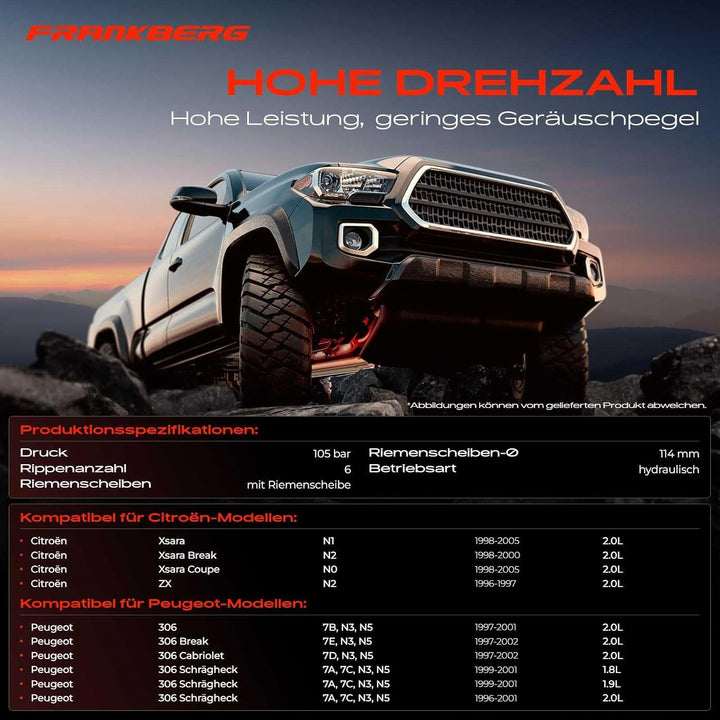 Frankberg Servopumpe Hydraulikpumpe Lenkung Kompatibel mit Xsara N0 N1 N2 2.0L 1998-2005 ZX N2 2.0L