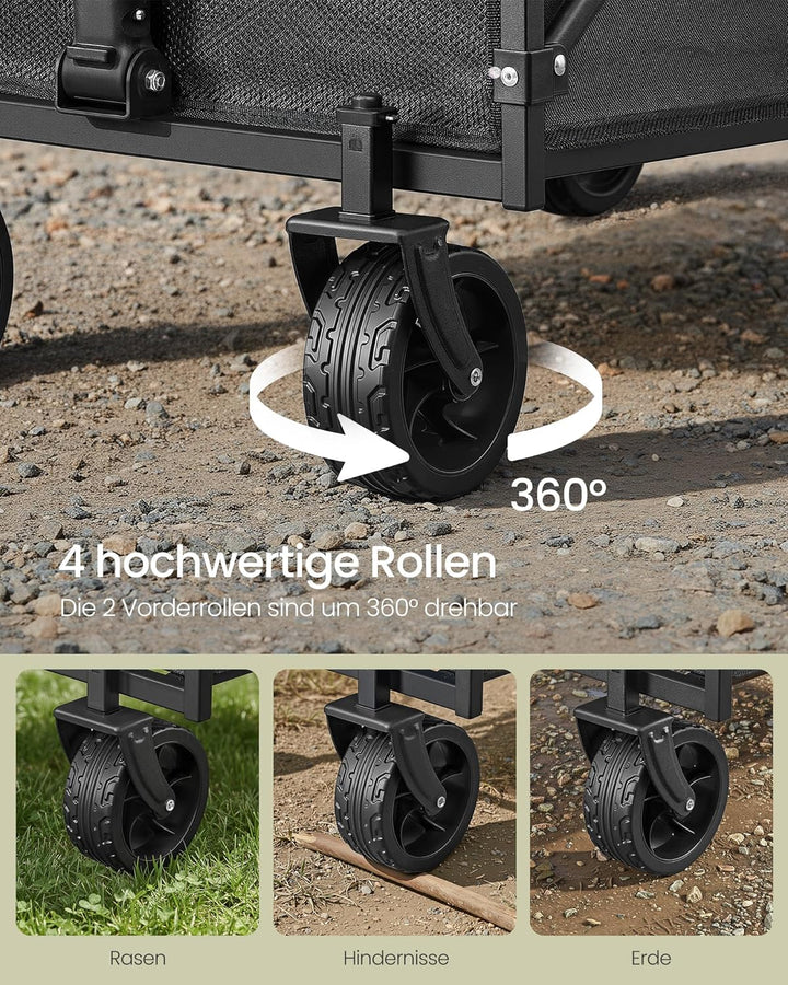 SONGMICS Kleiner Handwagen faltbar, Gartenwagen, kompakt, mit Griff, mit 4 verstärkten Rollen, Davon