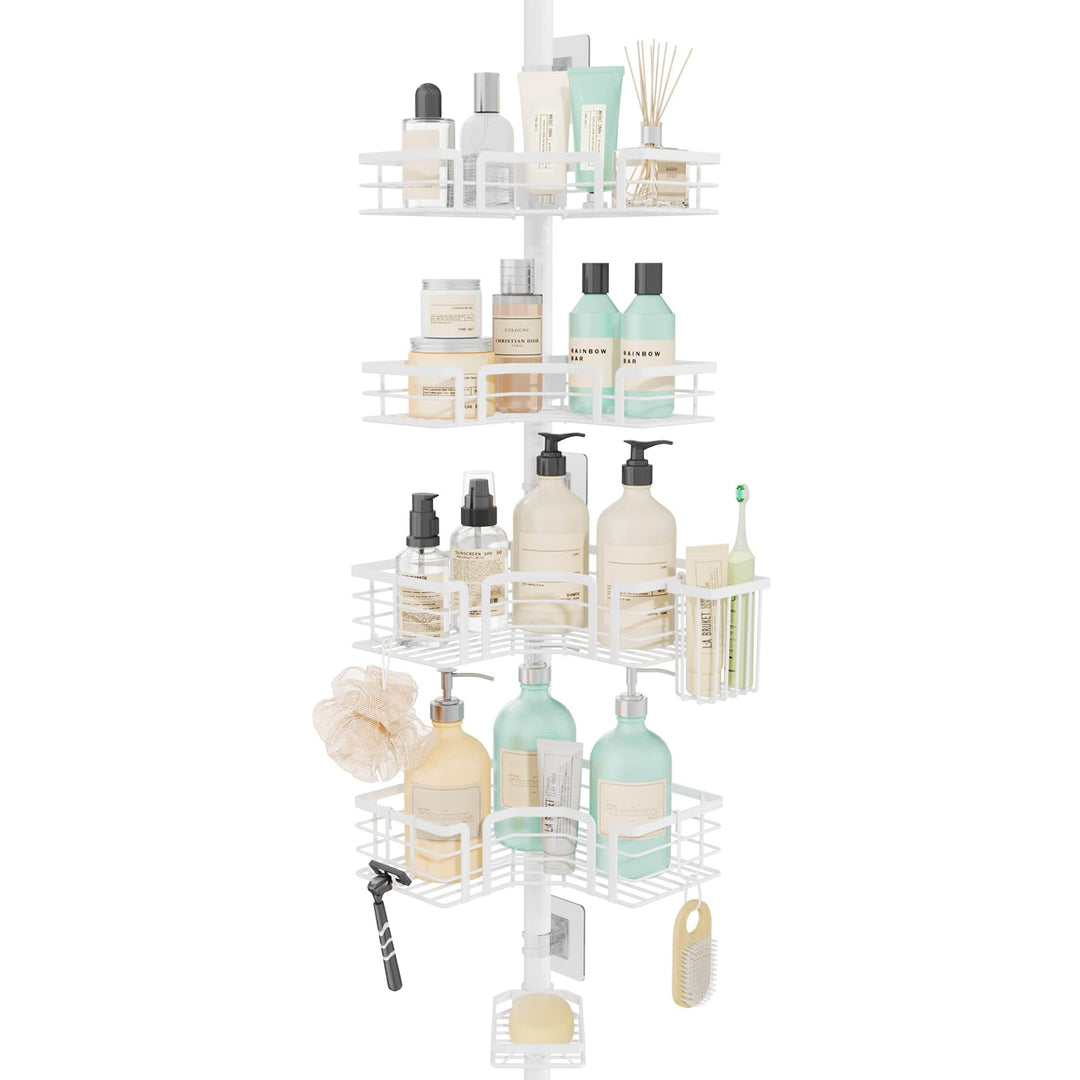 SWTYMIKI Duschregal Teleskop Dusche Teleskopstange - 4-Tier Teleskop Eckregal Dusche mit Seifenhalte