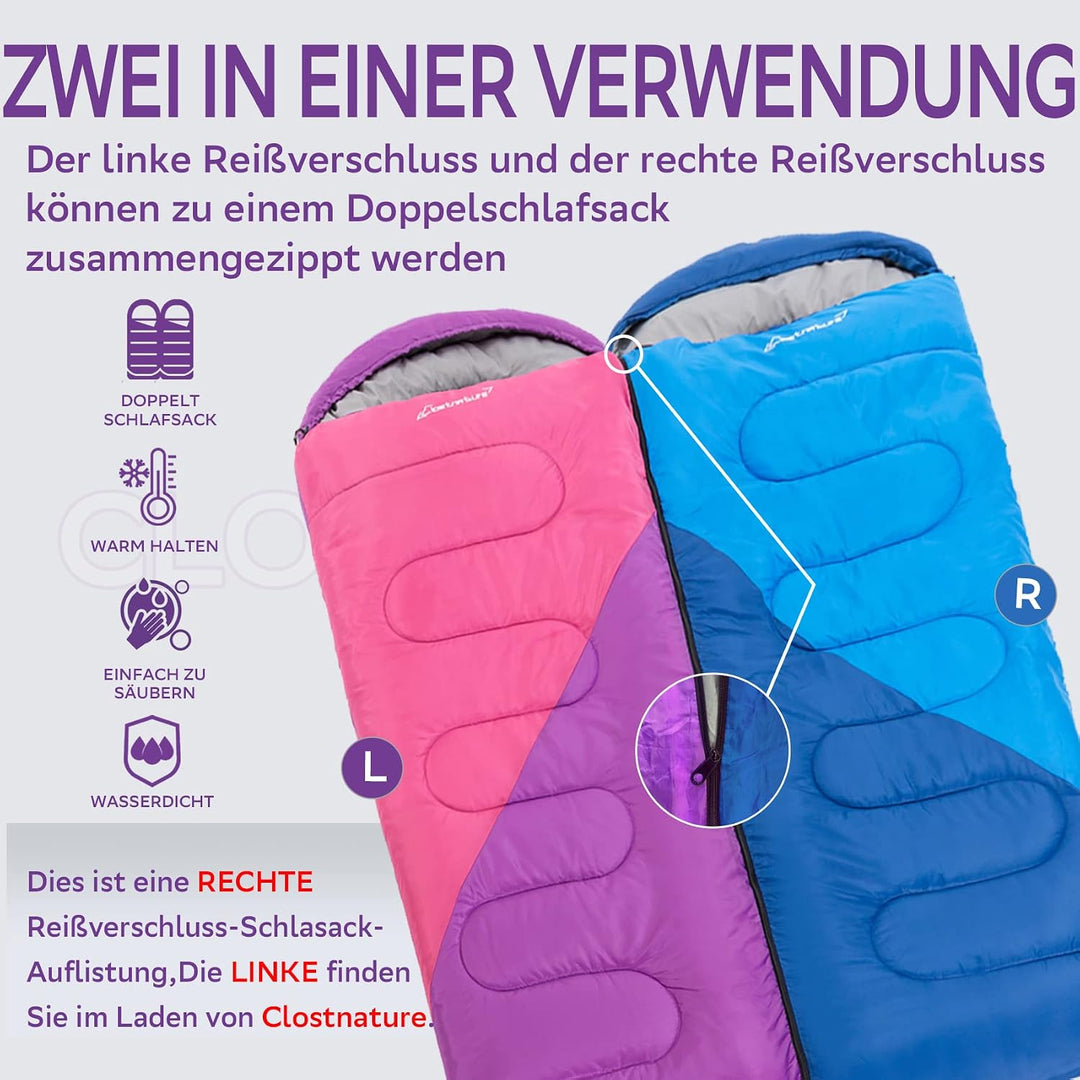 Clostnature Leichter Schlafsack für Camping – Outdoor Lässiger Deckenschlafsäcke mit Kleines Packmas