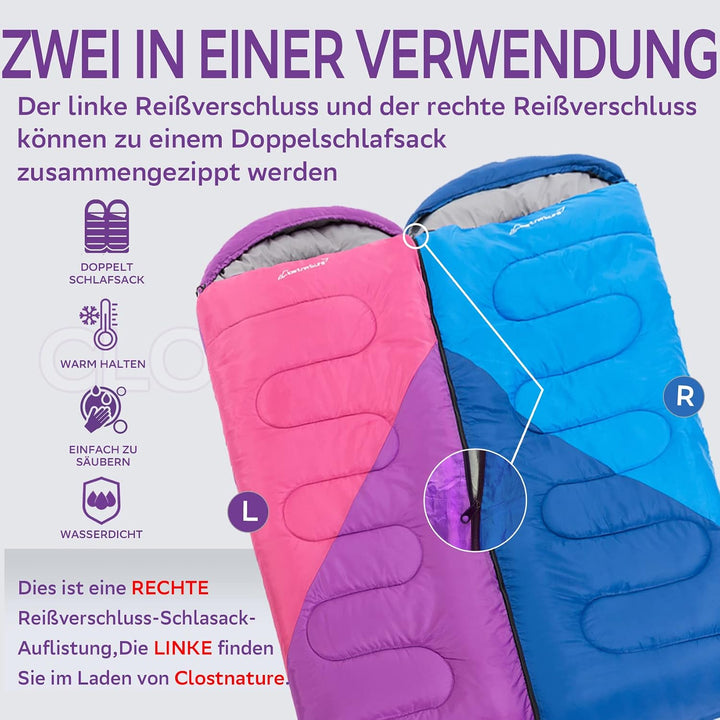 Clostnature Leichter Schlafsack für Camping – Outdoor Lässiger Deckenschlafsäcke mit Kleines Packmas