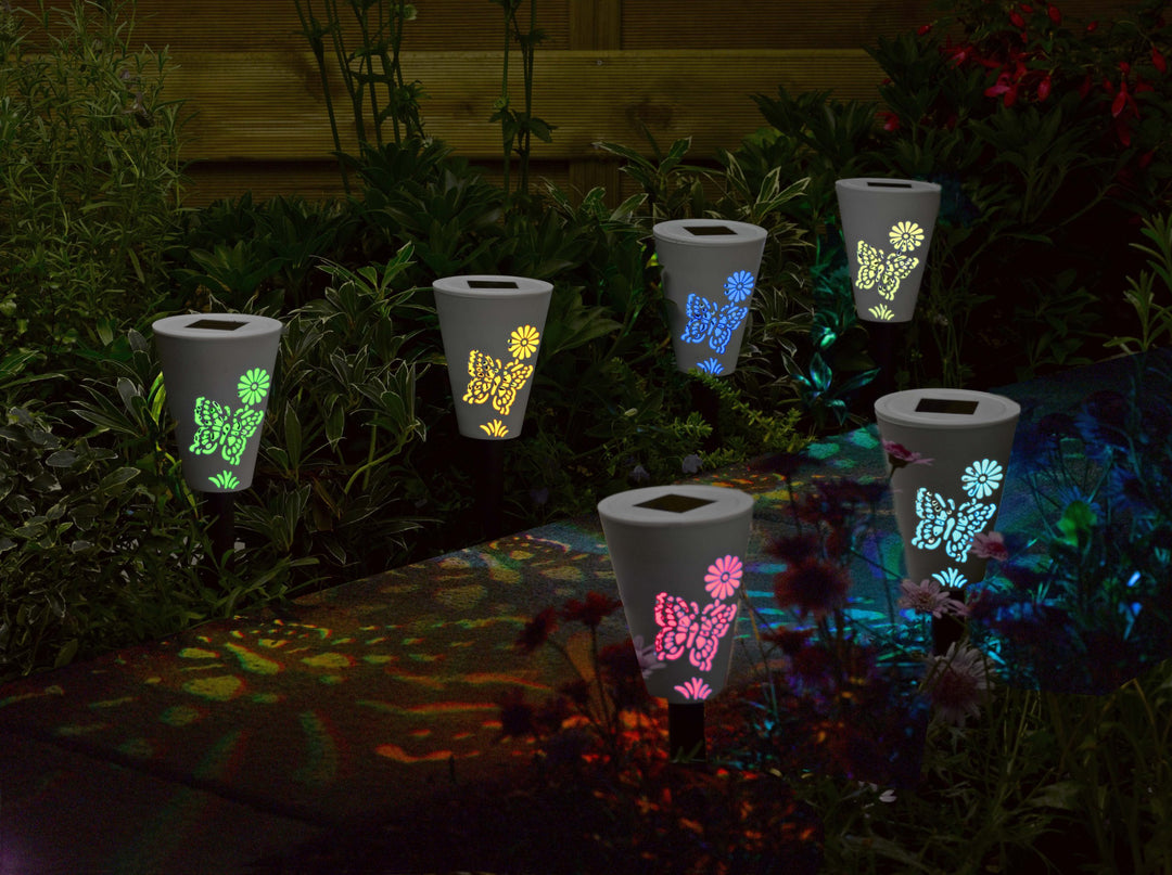 6 Stück Heringe Solar für Garten – Beleuchtung LED Schatten Schmetterlinge