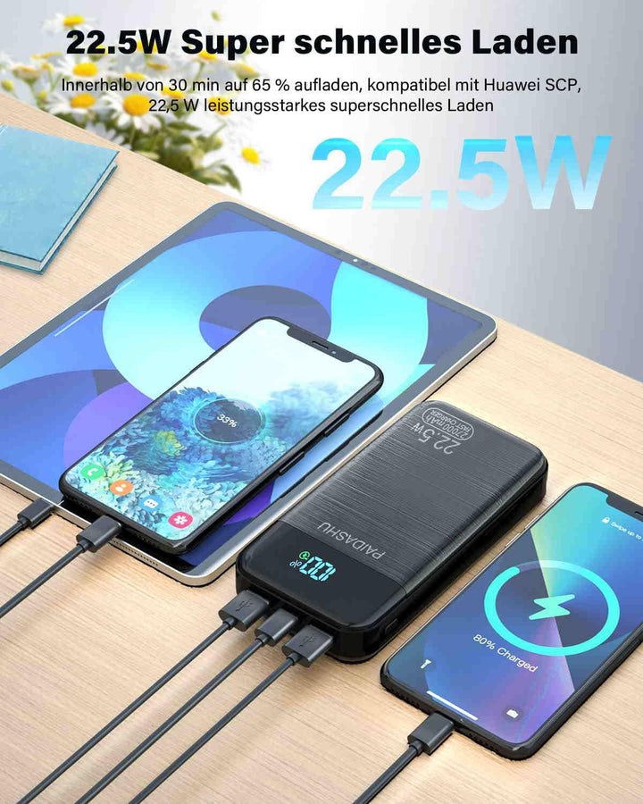 Power Bank 27.000mAh 22,5W Externer Handyakku PD20W Schnell Aufladende Powerbank USB C mit LED Displ