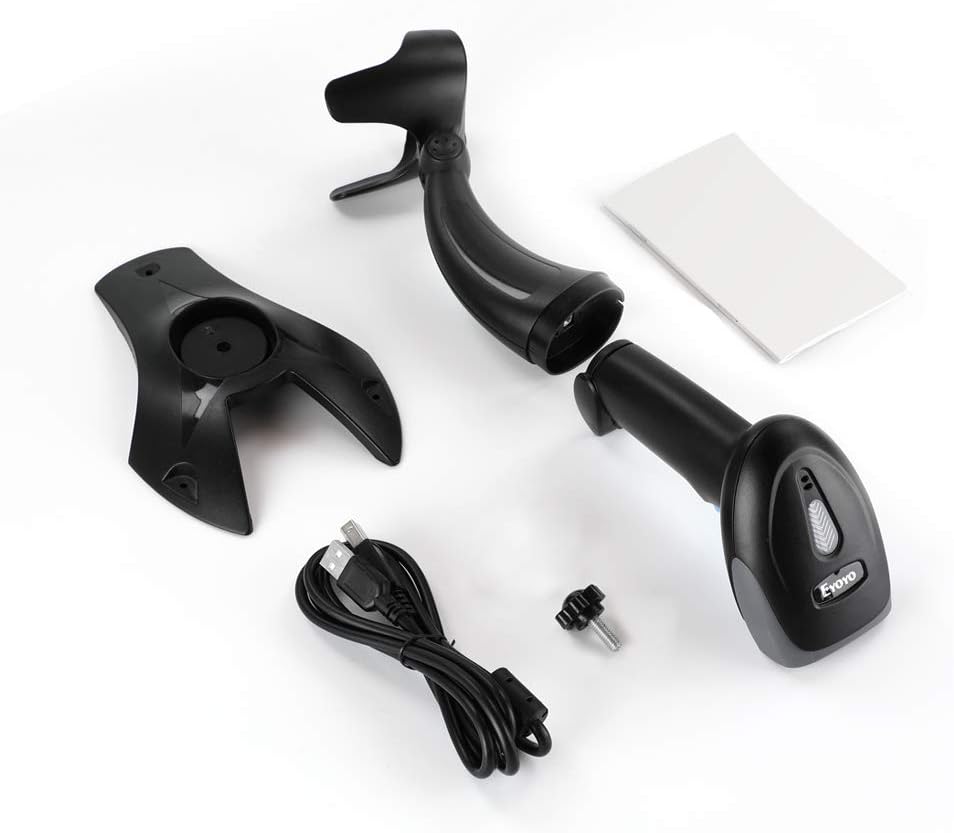 Eyoyo 1D 2D QR Barcode Scanner with Stand, Handheld USB Wired Scanner for Inventory Management, Port