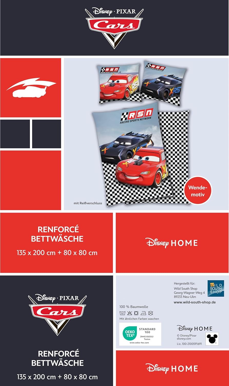 Disney Cars 3 Jackson Storm Bettwäsche 80x80cm 135x200cm, 100% Baumwolle Renforce