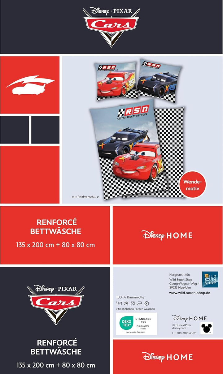 Disney Cars 3 Jackson Storm Bettwäsche 80x80cm 135x200cm, 100% Baumwolle Renforce